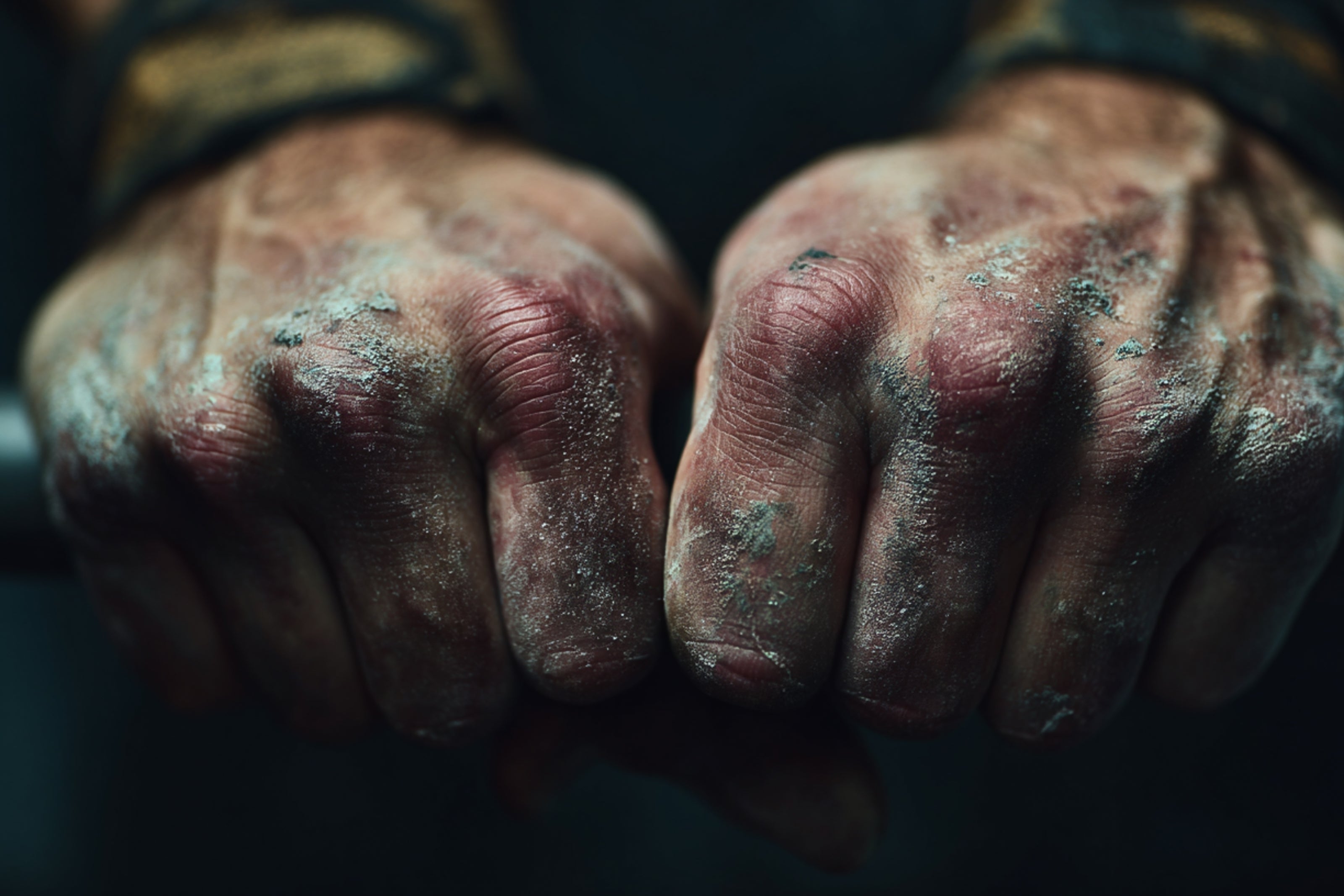 dirty knuckles gripping a bar